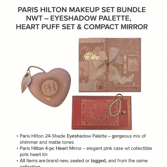 NWT Paris Hilton Shadow Palette, mirror, and Makeup Puff Set NWT - Picture 1 of 7